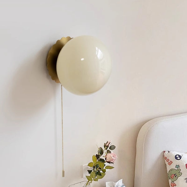 Retro cream style glass ball bedside corridor wall lamp