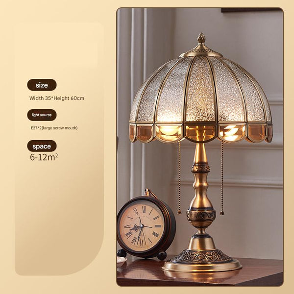 Retro full copper glass bedroom living room study table lamp