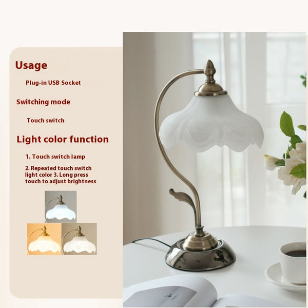 French retro glass bedside table lamp