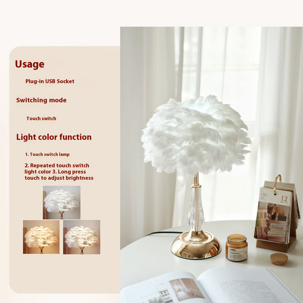Lampe de chevet de chambre à coucher en plumes