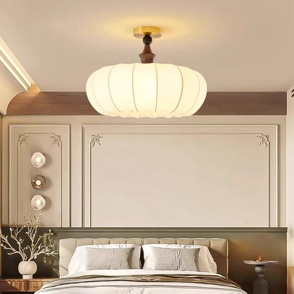 Plafonnier de chambre en tissu et bois massif