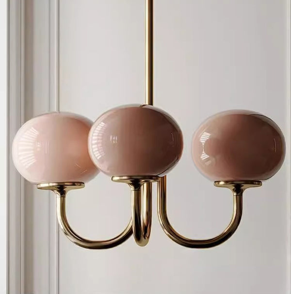 Cremefarbener Bauhaus-Kronleuchter aus Glas