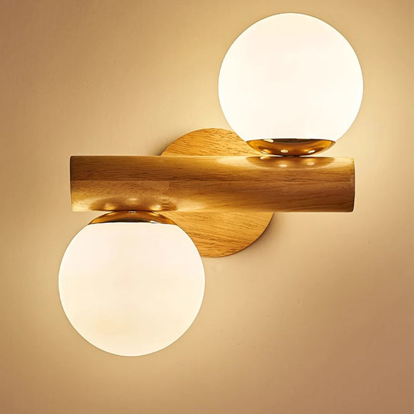Applique murale de chambre à double tête en bois massif