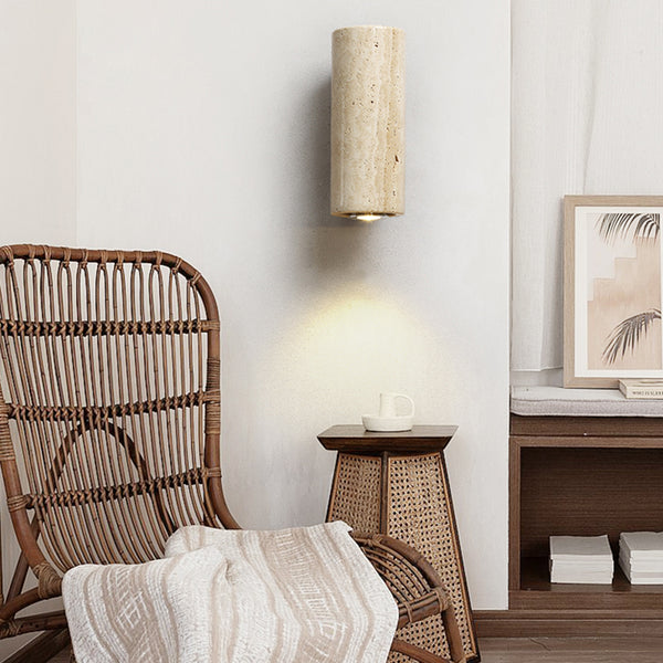 Gelbe Nachttisch-Wandlampe aus Travertin