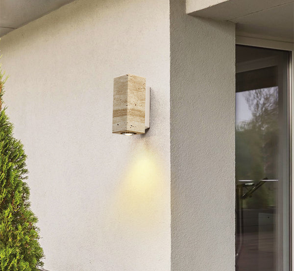 Gelbe Nachttisch-Wandlampe aus Travertin
