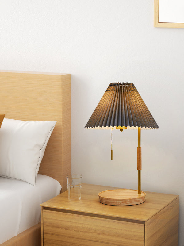 Retro plissierte Massivholz Tischlampe