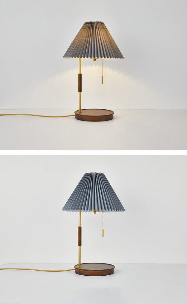 Retro plissierte Massivholz Tischlampe