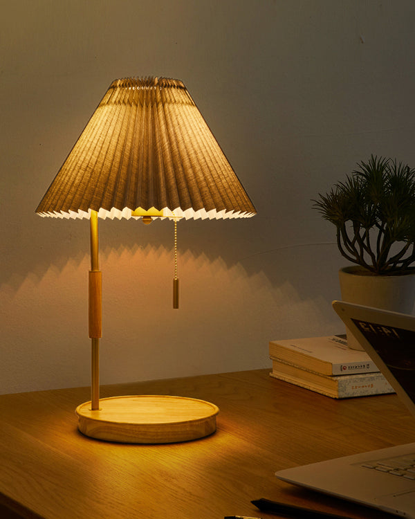 Retro plissierte Massivholz Tischlampe