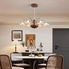 French mid-century style walnut grain glass living room chandelier