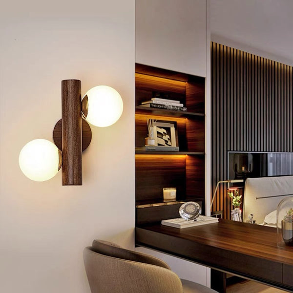 Applique murale de chambre à double tête en bois massif