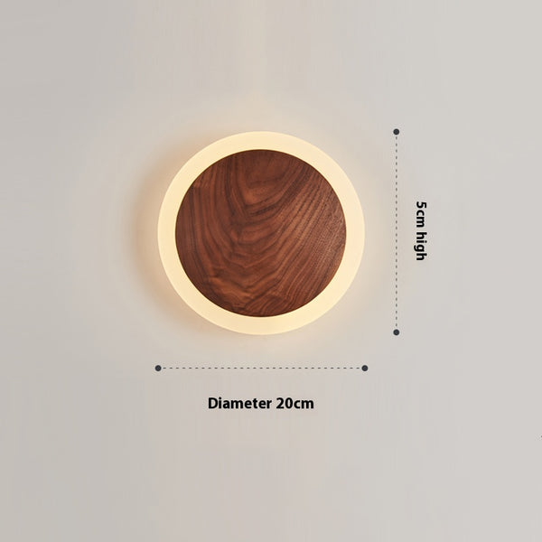Walnut Round Bedroom Bedside Wall Lamp