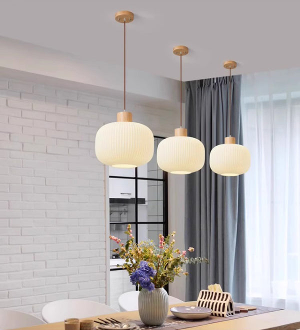 Japanese style solid wood glass restaurant bar Pendant light