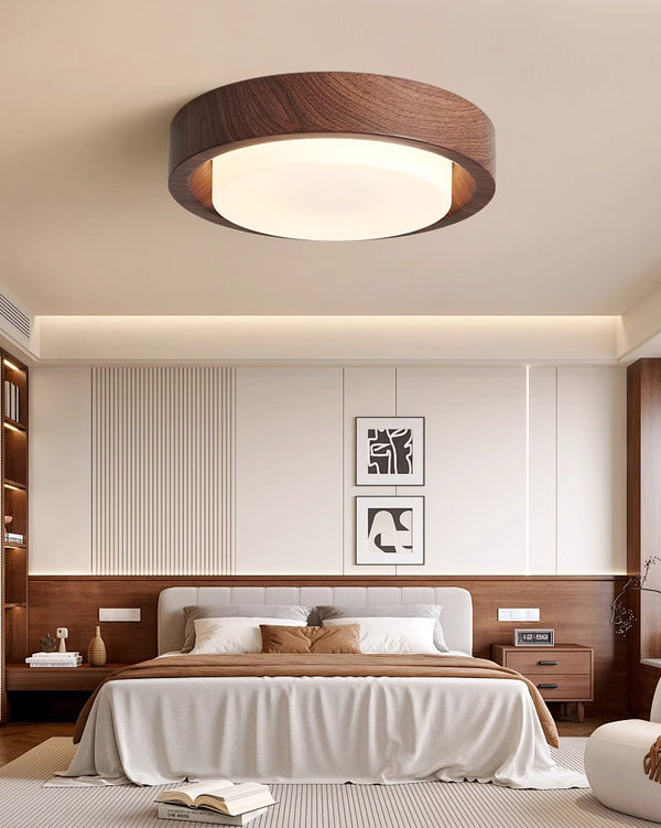 Medieval style wood grain glass bedroom ceiling lamp