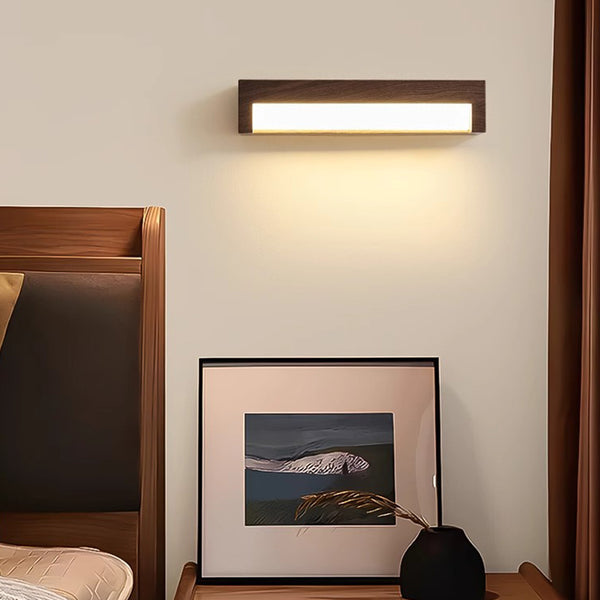 Lampe de chevet murale rétro à longues bandes en grain de bois