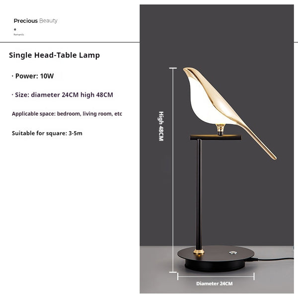 Lampe de table de chambre à coucher créative en forme d'oiseau nordique