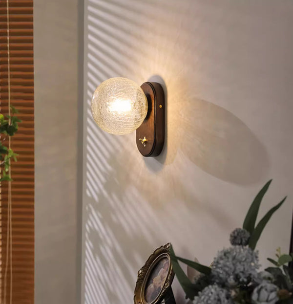 Solid wood crack glass aisle wall lamp