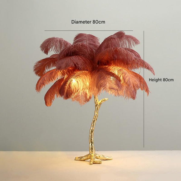All copper ostrich feather table lamp