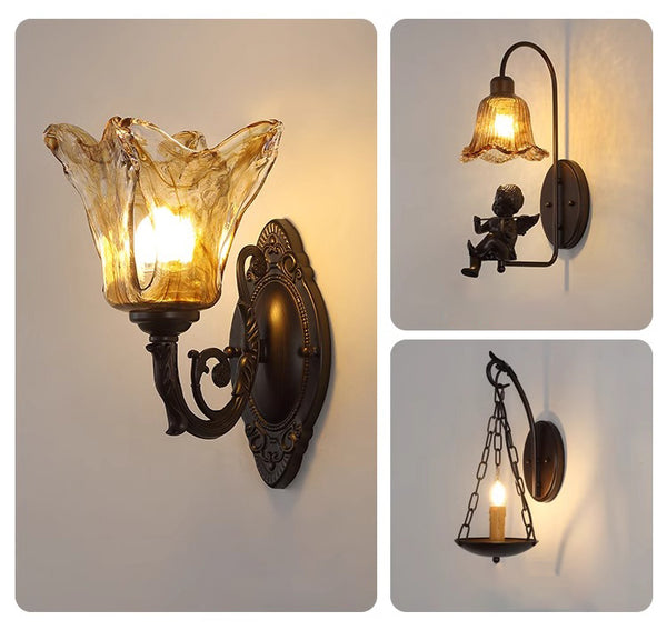 Creative retro bedroom bedside aisle wall lamp