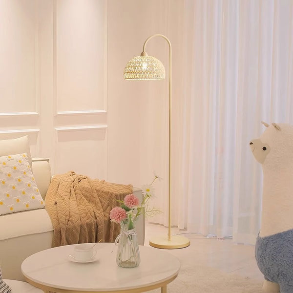 Vintage Cream Rattan weaving Floor Lamp