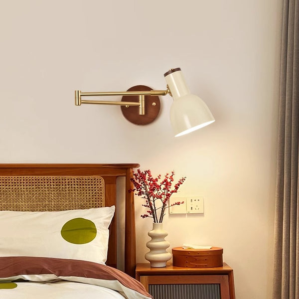 Medieval style solid wood foldable swing arm wall lamp