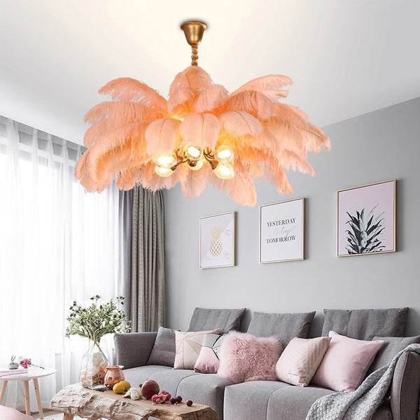 Creative personality all-copper ostrich feather chandelier