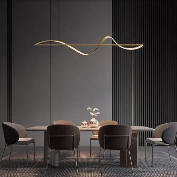 Lustre de restaurant créatif à longue bande, entièrement en cuivre