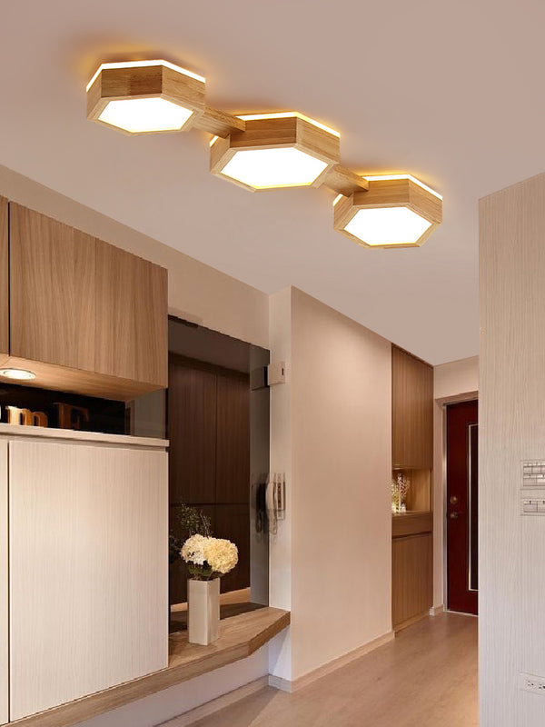 Creative solid wood LED ceiling lamp
