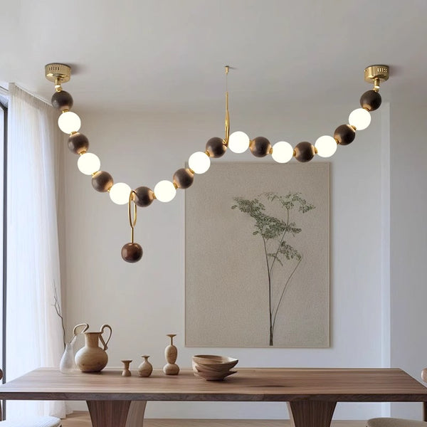Lustre boule en bois massif à longues bandes de style médiéval