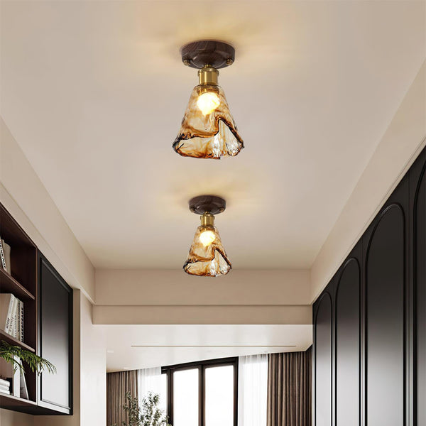 Walnut grain glass corridor ceiling lamp