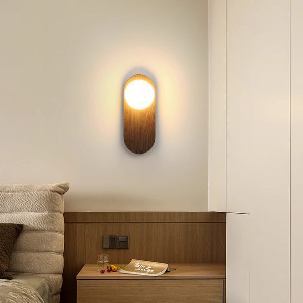 Vintage walnut grain bedside wall lamp