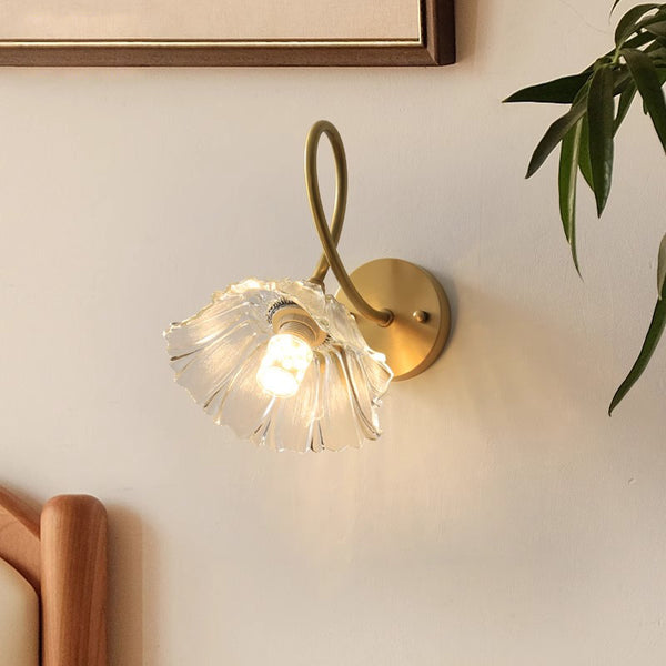 Retro full copper glass bedroom bedside wall lamp