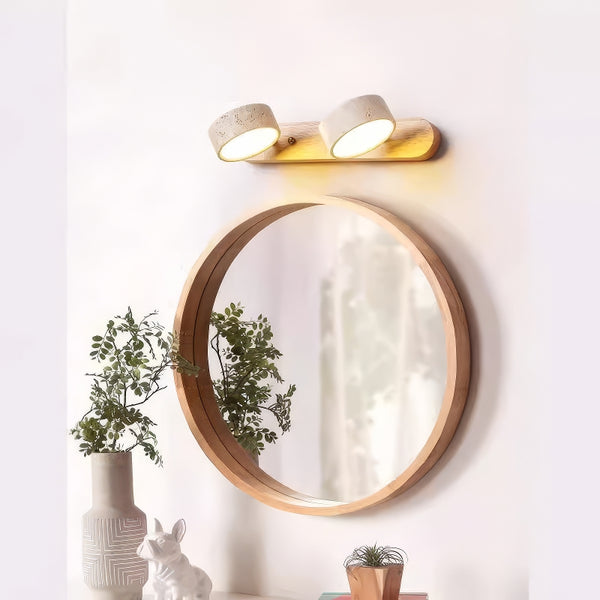 Applique murale LED en bois massif et travertin jaune pour miroir