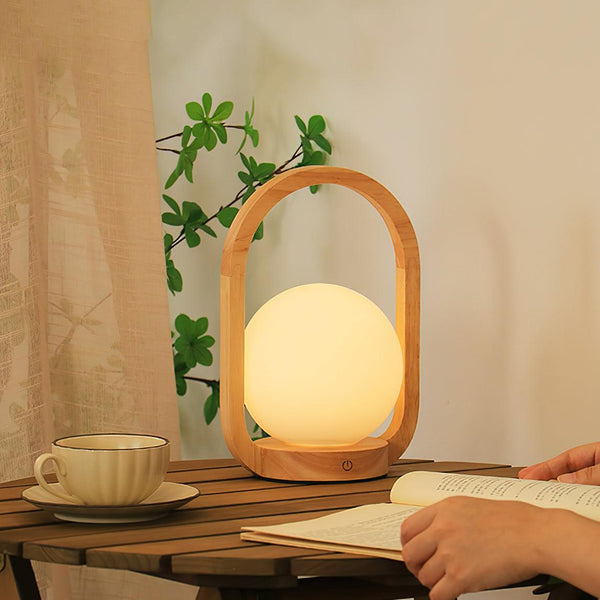 Vintage solid wood portable table lamp