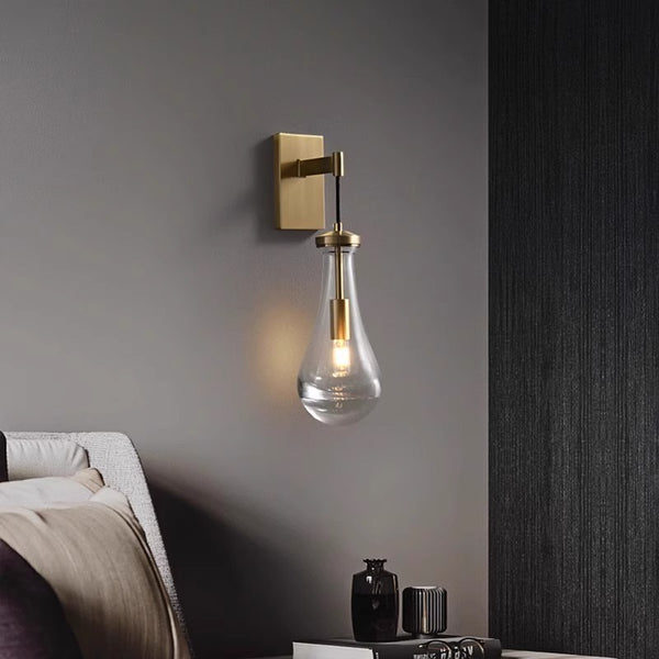 All-copper creative water drop bedroom bedside wall lamp