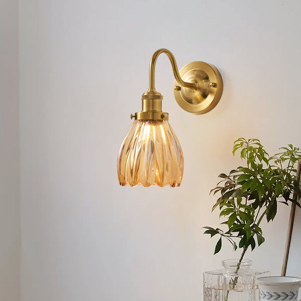 Medieval style bedroom bedside glass flower wall lamp