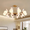 Vintage Walnut Bedroom Living Room Glass Chandelier
