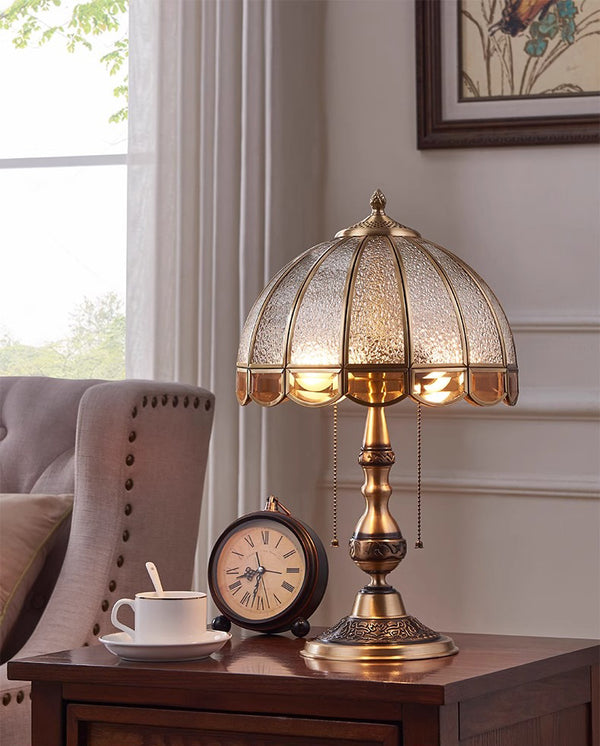 Retro full copper glass bedroom living room study table lamp
