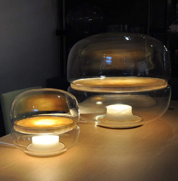 Round glass cloud stone bedside table lamp