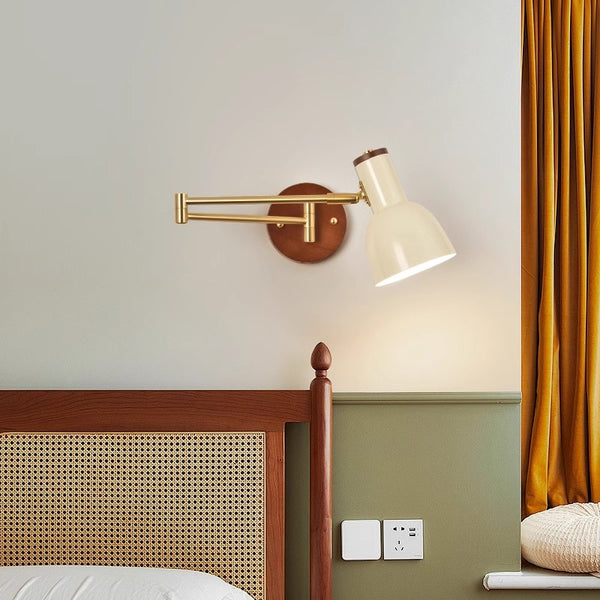Medieval style solid wood foldable swing arm wall lamp