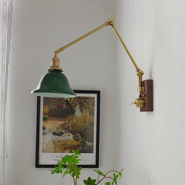 Nordic retro Japanese style long arm telescopic with switch bedroom bedside reading wall lamp