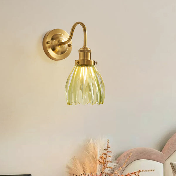 Medieval style bedroom bedside glass flower wall lamp
