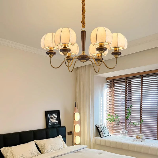 French solid wood fabric chandelier