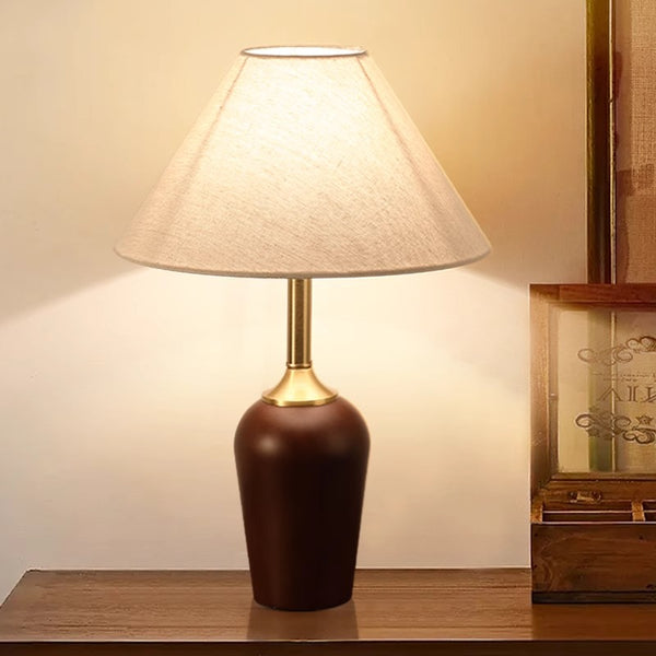 Lampe de table d'étude de chambre à coucher rétro en bois massif entièrement en cuivre