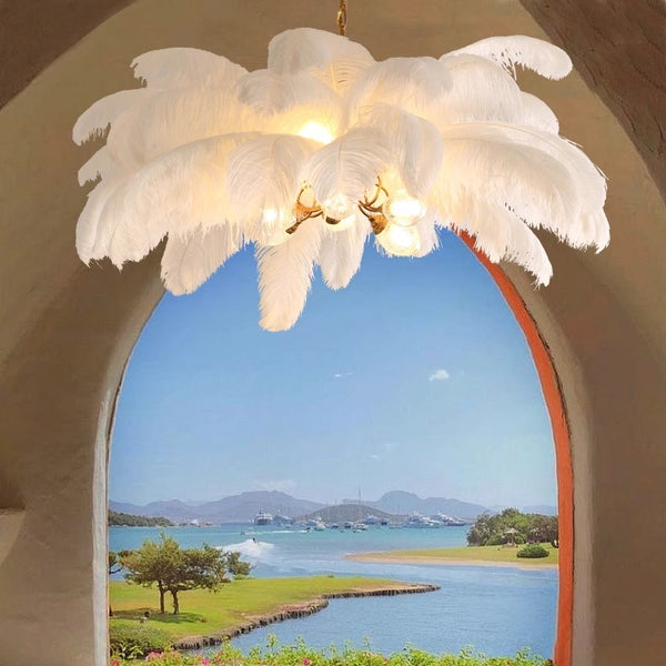 Creative personality all-copper ostrich feather chandelier