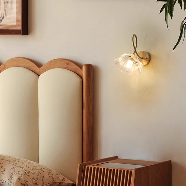 Retro full copper glass bedroom bedside wall lamp