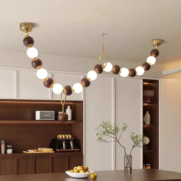Lustre boule en bois massif à longues bandes de style médiéval