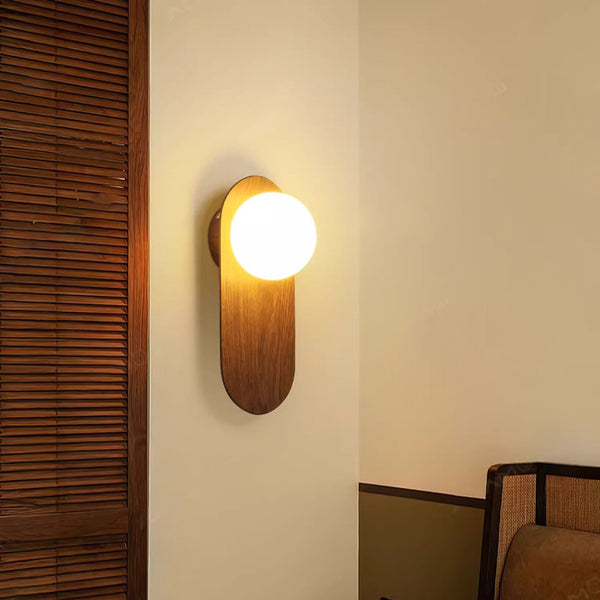 Vintage walnut grain bedside wall lamp