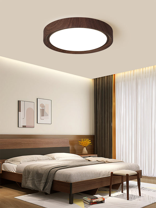 Einfache runde Deckenlampe für Schlafzimmer mit Holzmaserung