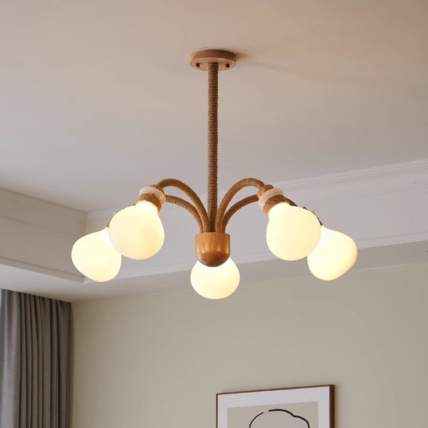 Japanese style solid wood glass bedroom chandelier