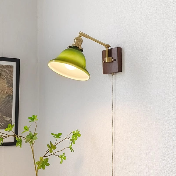 Nordic retro Japanese style long arm telescopic with switch bedroom bedside reading wall lamp